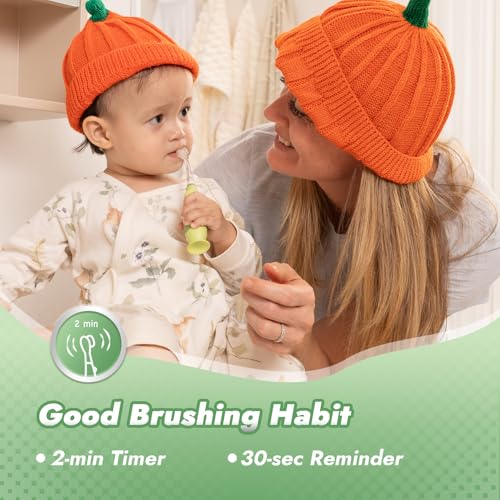 Papablic Toddler Sonic Electric Toothbrush Kids for Ages 1-3 Years, Baby Electric Toothbrush with Cute Dino Cover and Smart LED Timer, 4 Brush Heads (Max)
