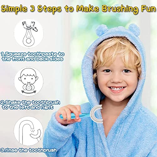 YOTEE U-Shaped Toothbrush Kids 2 PCS - Toddler Toothbrush with Food Grade Soft Silicone Brush Head, Manual Whole Mouth Tooth Brush for Kids Age 2-6(Blue+Pink)