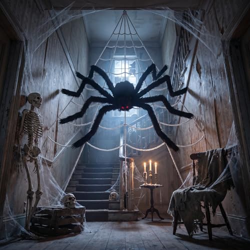 Land Guard 236'' Big Spider Web Halloween Decor+70'' Huge Spider for Roof with Triangular Big Web for on House Outside and Inside