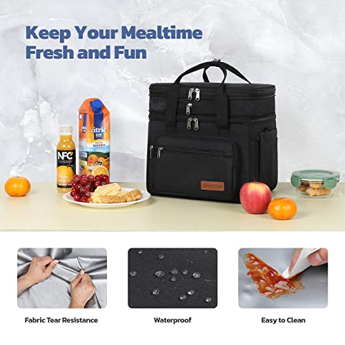 Maelstrom Lunch Box, 23L Insulated Lunch Bag, Expandable Double Deck Cooler Bag, Lightweight Leakproof Tote Bag With Side Tissue Pocket, Suit For Men and Women (A. Black)