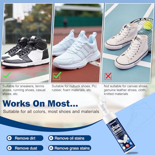 Water-free Sneaker Cleaner, White Shoe Cleaner Kit 6.76 OZ Foam for Tennis Shoes, Running, Golf, PU, Nubuck, Sole