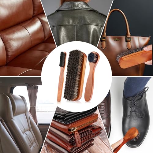 13Pcs Shoe Care Kit for Men & Women,3 Horsehair Shoe Polish Brush,Black Brown Neutral Mink Oil for Shoes,Care for Leather Boots, Shoe Cleaning Kit as Gift for Men with Shine Sponges & Care Cloth