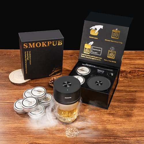 SMOKPUB Electric Whiskey Smoker Kit, Rechargeable Cocktail Smoker with 6 Wood Chips, Flameless Heating System, Old Fashioned Drink Smoker Kit, Bourbon Whiskey Gifts for Men,Dad,Husband