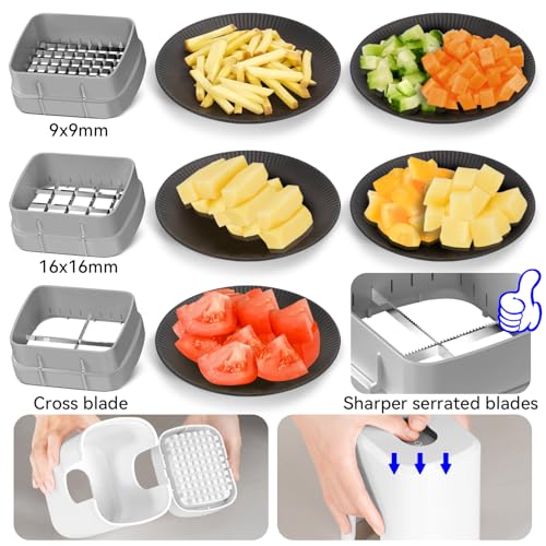 KEOUKE Multifunctional Vegetable Chopper White - 3 Interchangeable Blades Potato French Fry Cutter with Container & Storage Box Food Chopper Dicer for Cucumber, Tomato, Carrot, Onion