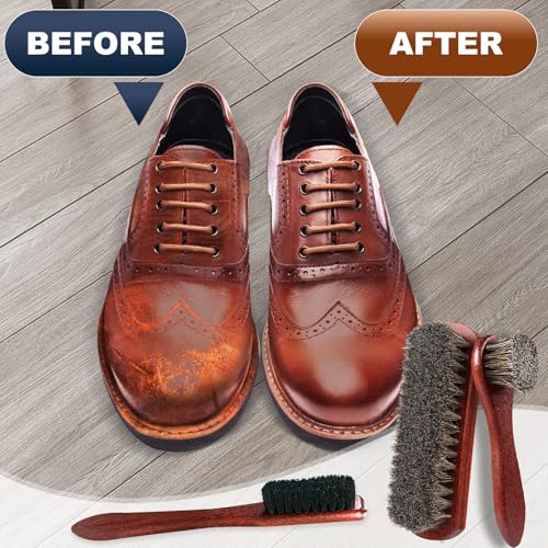 Rolett 4-Piece Horsehair Shoe Brush Shine Kit - Horse Hair Brush for Leather, Premium Shoe Polish brush, Leather Shoe Boot Brushes for Cleaning and Polishing