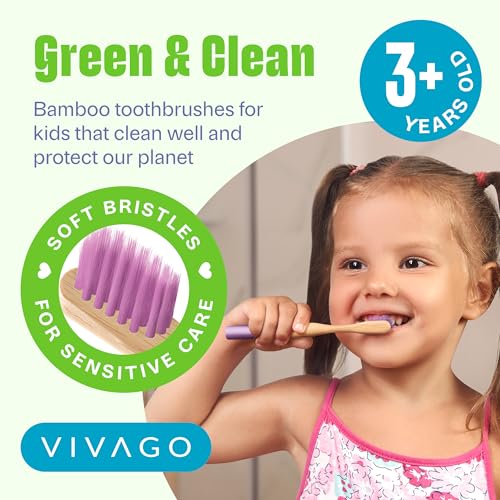 VIVAGO Kids Toothbrush with Soft Bristles 6 Pack - Toddler Toothbrush with Colorful Bamboo Handles // Kids Bamboo Toothbrushes // Kid Tooth Brush // Childrens Toothbrushes Set