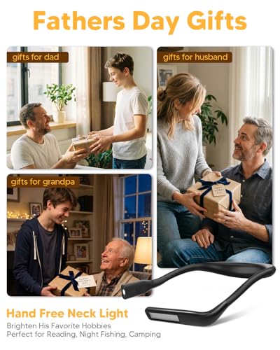 Neck Reading Light Book Lovers Gifts, Rechargeable 2000mAh 80Hrs Eye-friendly 3 Colors & Stepless Dimming Book Light for Reading, Dad Fathers Day Gift for Husband, Camping Knitting Crochet Accessories