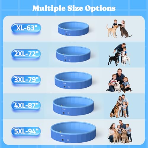 Pawtners Foldable Dog Pool with Sprinkler & RGB LED Light, 72" Collapsible Hard Plastic Swimming Pool for Small Large Dogs Cats and Kids, Portable Pet Bathing Tub Wading Pool for Backyard Camping Blue