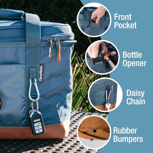 CleverMade Collapsible Insulated Cooler Bag – Leakproof Soft Cooler for Beach, Travel, Car – Bottle Opener