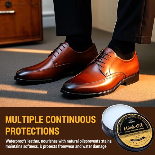 Mink Oil for Leather Boots, Boot Leather Care Kit, Leather Shoe Care Kit for Cowboy Boots, Work Boots, Leather Conditioner and Cleaner All-Natural Waterproof Soften and Restore Shoes