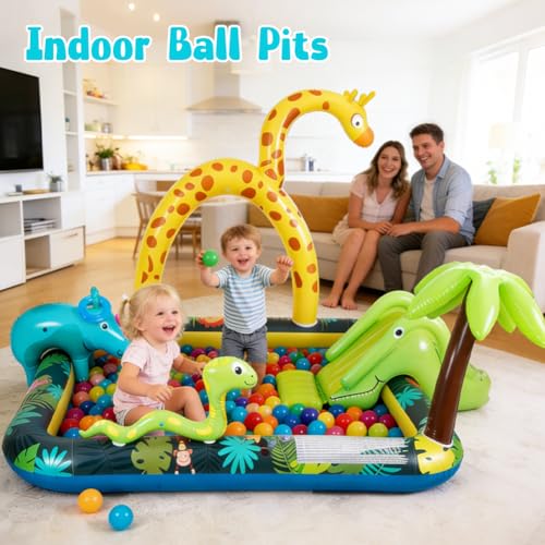 Inflatable Jungle Animal Play Center, Inflatable Water Park Kiddie Pool with Slide, Water Sprayer for Summer Outdoor Splash, Backyard and Garden 102.5" x75" x 54.5"