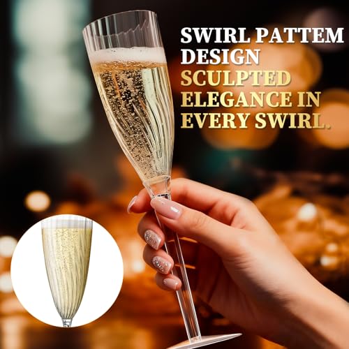 GuanQiao 16 Pack Clear Champagne Flutes, 6oz Disposable Wine Glasses with Long Stem, Reusable Plastic Cocktail Glasses for New Years Eve Party Birthday Wedding Celebration Toasting Drinking