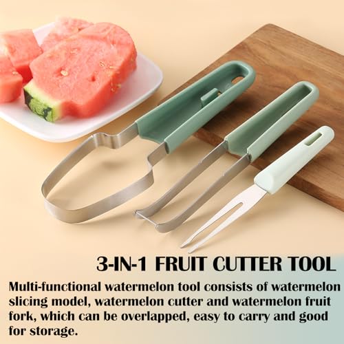 3-in-1 Watermelon Cutter Slicer Tool,Stainless Steel Watermelon Cutter Watermelon Popsicle Cutter Mold Watermelon Fork Fruit Cutter Tool for Kitchen Utility Gadgets