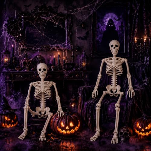 Abakuku 2 Pack 36" Halloween Skeleton Decorations,Human Bones for Halloween Party with Movable Joints,for Haunted Houses, Front Lawn, Graveyard Props