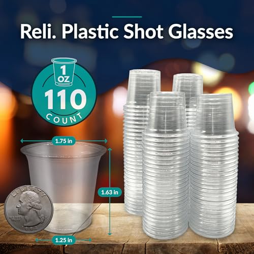 Reli. (110 Count 1 oz Plastic Shot Glasses Disposable | Clear Jello Shot Cups | Mini Plastic Cups for Party, Sauces, Samples | BPA Free, Shatterproof, 1oz Mini Glasses Disposable