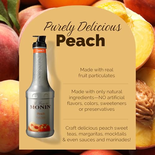Monin - Peach Fruit Purée, Summertime Sweetness, Great for Cocktails, Smoothies, and Lemonades, Non GMO, No Artificial Ingredients (1 Liter)