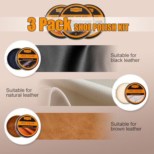 Nuroon 9 Pcs Shoe Polish Kit for Men & Women, 3 Pcs Horsehair Shoe Brushes, Brown Neutral Black Shoe Polish