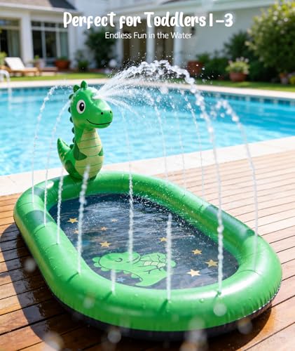 Splash Pad for Toddlers 1-3, Dinosaur Baby Pool & Water Mat for Kids, Inflatable Splash Pad Water Toys Sprinkler Outdoor Kids Pool for Toddlers, 1 Year Old Boy Birthday Gifts