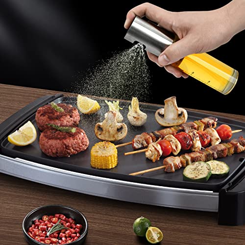 Oil Sprayer for Cooking, 2 Pack Upgraded Olive Oil Spray Bottle Mister Refillable with Scale Air Fryer Accessories for Kitchen, Salad, Baking, BBQ, Frying