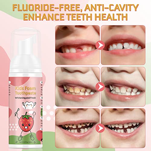 Foam Toothpaste Kids, Toddler Toothpaste with Low Fluoride, Kids Toothpaste, Foam Toothpaste for Children Ages 3 Plus (2PCS, Watermelon+Strawberry)