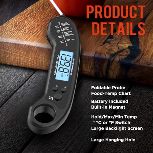 Meat Thermometer Digital, Instant Read Meat ThermometerI for Grill and Cooking, Waterproof Food Thermometer for Kitchen and Outside, BBQ, Turkey, Candy, Liquids, Beef
