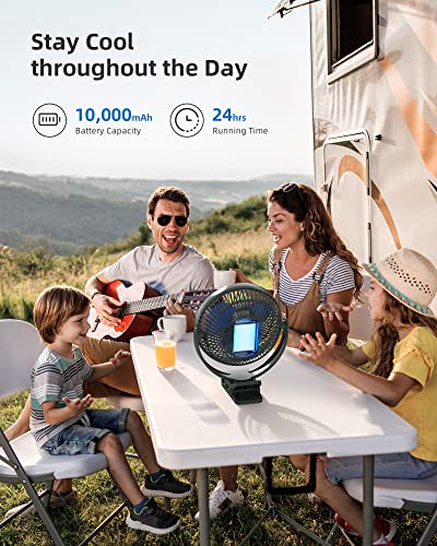 Koonie 10000mAh Rechargeable Portable 8-Inch Clip-on Fan, USB Car Fan 4 Speeds, Sturdy Clamp for Office Desk, Golf Cart, Stroller, Outdoor, Travel, Camping, Tent, Gym, Treadmill