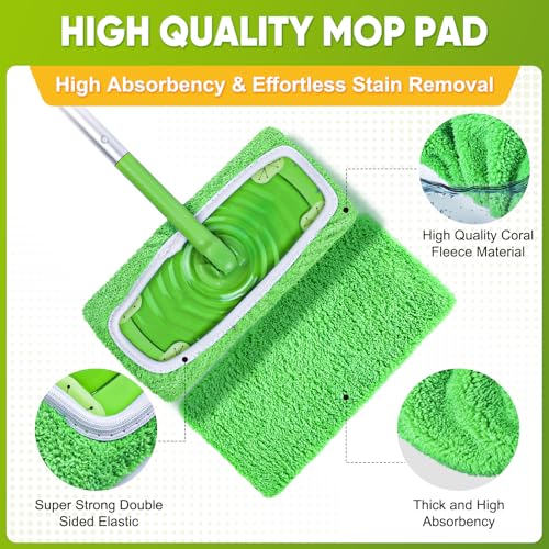 6-Pack Reusable Mop Pads Compatible with Sweeper Mop - 100% Coral Fleece Washable Refills - Microfiber Dry & Wet Sweeping Cloths for Multi-Surface/Hardwood Floor Cleaning