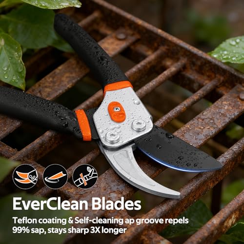 VOTREK® Pruning Shears, 8.5” Professional Garden Pruner with Jam-Proof Spring & Ever-Sharp SK5 Blade, Ergonomic Bypass Clippers for Rose, Tree Trimming, Heavy Duty Bonsai Scissor for Weak Hand