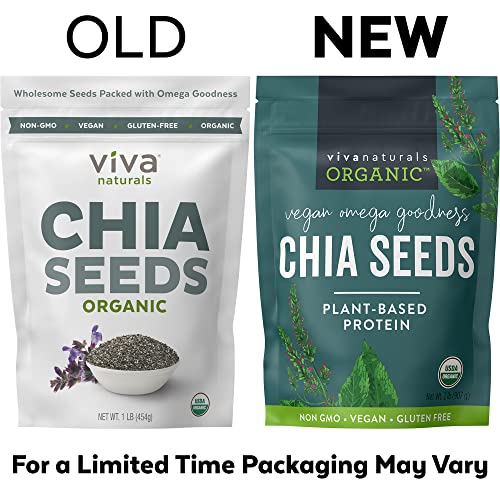 Viva Naturals Organic Chia Seeds, 2 lb, 32 Oz – Plant-Based Omega-3 and Vegan Protein, Gluten Free & Non-GMO, Perfect for Smoothies, Salads & Chia Pudding