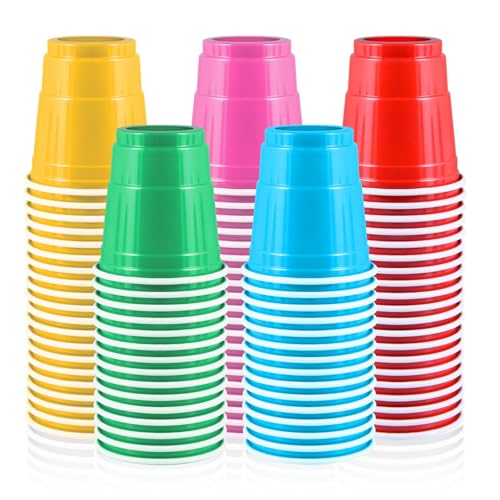 Vumdua 100 Pack 2 oz Plastic Shot Cups, Mini Disposable Shot Glasses, 2 oz Party Mini Cups for Bachelorette Party, Birthday, Parties Favor, Baby Shower Supplies (Multi Colors)