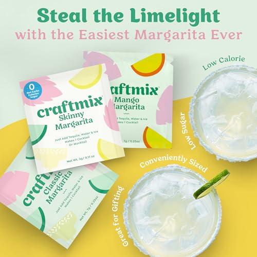Craftmix Margarita Variety Pack Cocktail & Mocktail Drink Mixer, Skinny Mixes - Water Flavoring Packets - Made With Real Fruit - Vegan Low-Carb, Low-Sugar, Non-GMO, Dairy Free, Gluten Free, 12 Pack