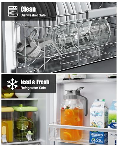 OneDream Glass Pitcher with Lid – 64oz Glass Mason Jar Pitcher with Wide Mouth, Airtight Seal, Leak-Proof, Spout Design – Ideal for Iced Tea, Sun Tea, Cold Beverages, and Home Entertaining