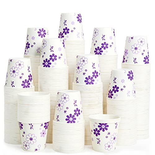 [300 Pack] 3oz Disposable Bathroom Cups, Paper Mouthwash Cups, Cold Disposable Drinking Cup for Party, Picnic, BBQ, Travel, and Event, Purple Floral | Mouthwash Cups, for Party, for Picnic, for BBQ, for Travel