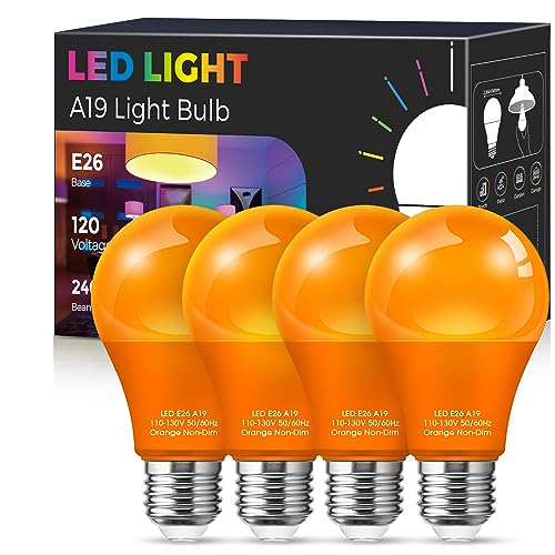 Fulighture Orange Light Bulbs,4 Pack,A19 Halloween Light Bulbs,LED Bulb