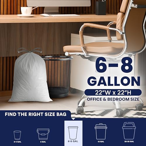 Plasticplace 8 Gallon Trash Bags -White Drawstring Garbage Can Liners - 200 Count - Leak-Resistant and Tear-Proof for Kitchen, Bathroom, Office, and Small Trash Cans 0.7 Mil