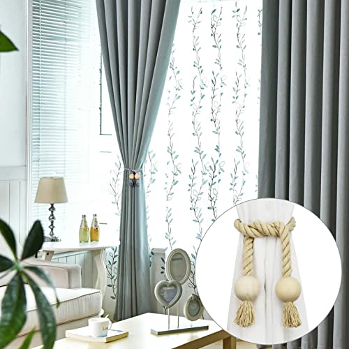 2 Pack Dark Beige Magnetic Curtain Tiebacks Cotton Hand Woven Tieback Holdback Decorative Tie Backs for Drapes with Wooden Buckle No Tools Required