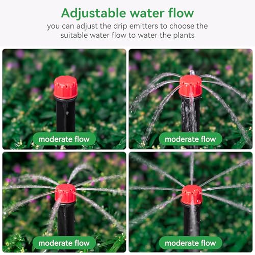 50pcs Drip Emitters for 1/4" Drip Irrigation Tubing, Adjustable 360 Degree Water Flow Drippers on 5" Arrow Stake, Garden Irrigation Drippers for (4-7mm) Watering System