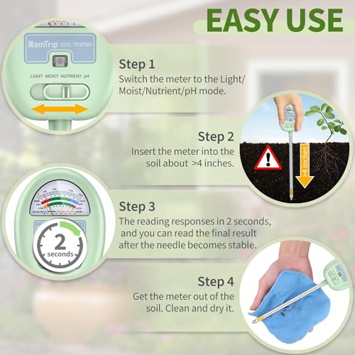 Soil Moisture Meter,4-in-1 Soil Ph Meter, Soil Tester for Moisture, Light,Nutrients, pH,Soil Ph Test Kit, Great for Garden, Lawn, Farm, No Battery Required, Gifts for Plants Lover