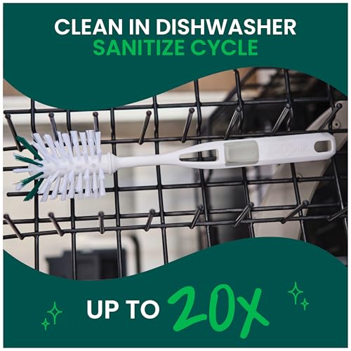 Scotch-Brite Glass and Water Bottle Brush, Long-Lasting, Safe on Glassware, Shaker Bottles, Food Processors, & More, Non-slip handle, Durable, Reusable, Clean in Top Rack of Your Dishwasher
