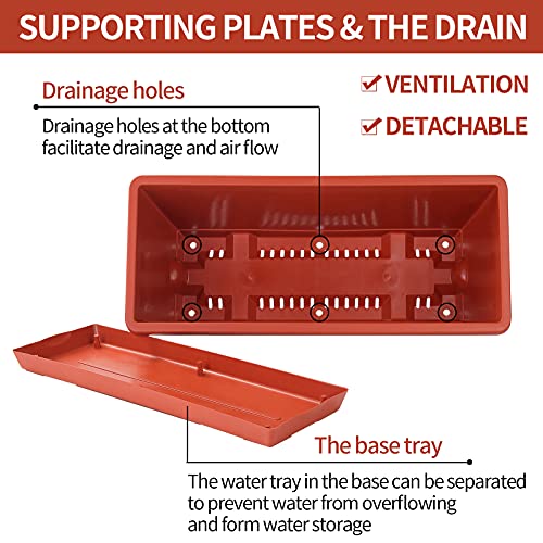 Window Box Planter, 7 Pack Plastic Vegetable Flower Planters Boxes 17 Inches Rectangular Flower Pots with Saucers for Indoor Outdoor Garden, Patio, Home Decor (Red)