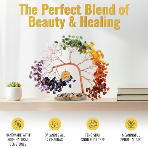 ANAYA AGATE 7 Chakra Crystal Tree of Life – Handmade Healing Gemstone Bonsai Trees for Home & Office Décor – Feng Shui Money Tree for Positive Energy, Good Luck & Spiritual for Women