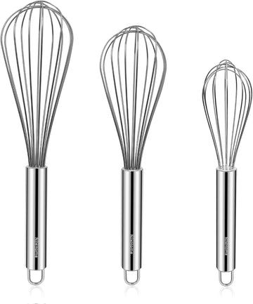 NileHome Stainless Steel Whisk Set 8" 10" 12" Kitchen Whisk Balloon Whisk Kitchen Wisk Wire Whisks for Cooking, Whisking, Blending, Beating