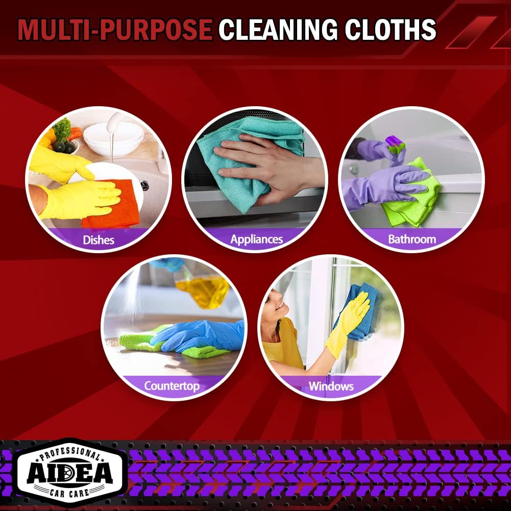 AIDEA Microfiber Cleaning Cloth, 50PK, Microfiber Towels for Cars, Premium Wash Cloths, Dusting Cloth Cleaning Rags, Absorbent Towels for SUVs, House, Kitchen, Window, Cleaning Supplies12×12"