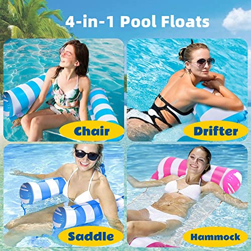 4 Pack Upgrated XL Water Pool Floats, 4-in-1 (Hammock, Saddle, Lounge Chair, Drifter) Multi-Purpose Water Pool Float, Non-Stick PVC Material.