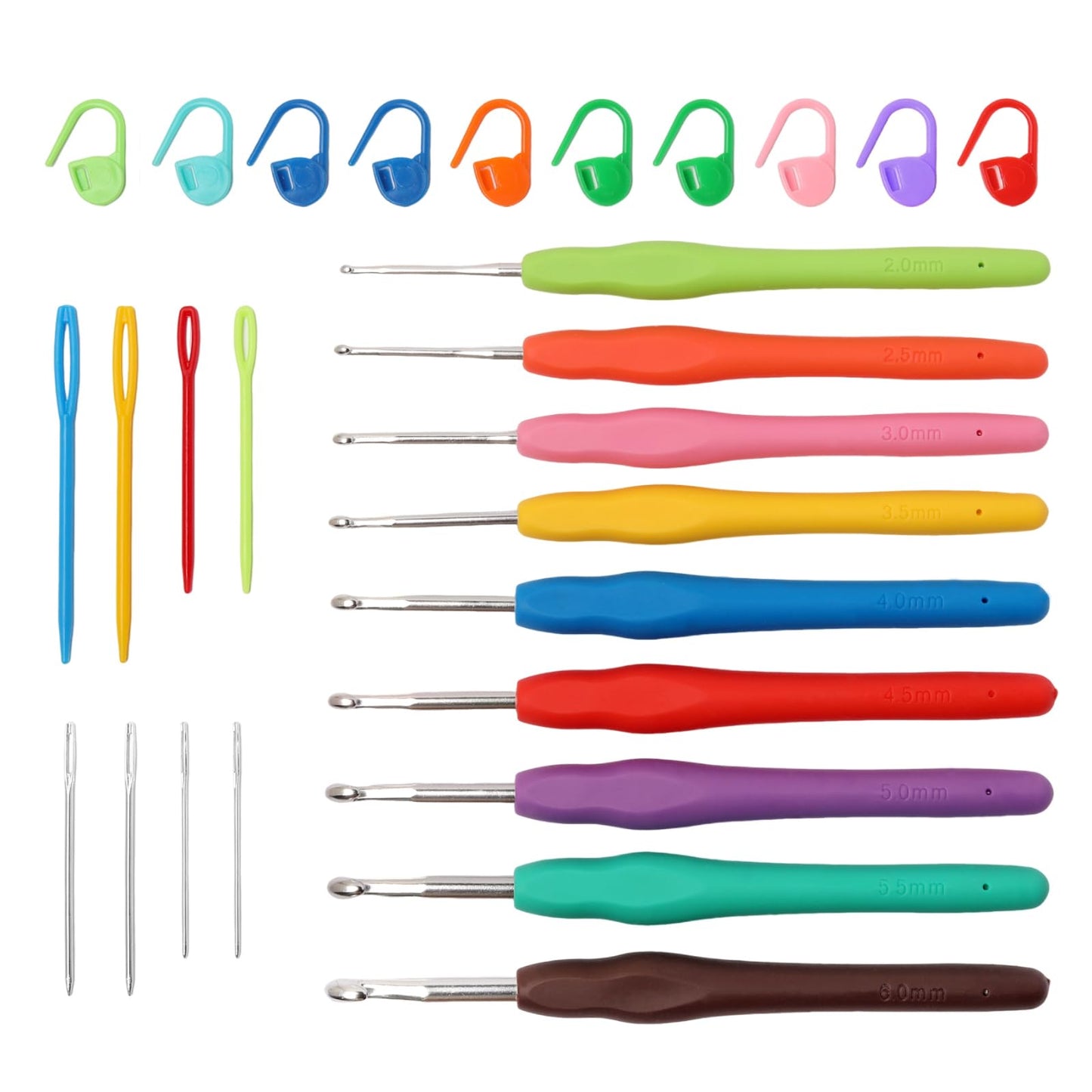 9PCS Ergonomic Crochet Hooks Set by Flickzo – Aluminum Crochet Hook Set with Soft Silicone Handles (2-6mm), Crochet Kit for Beginners with Crochet Tools & Knitting Accessories