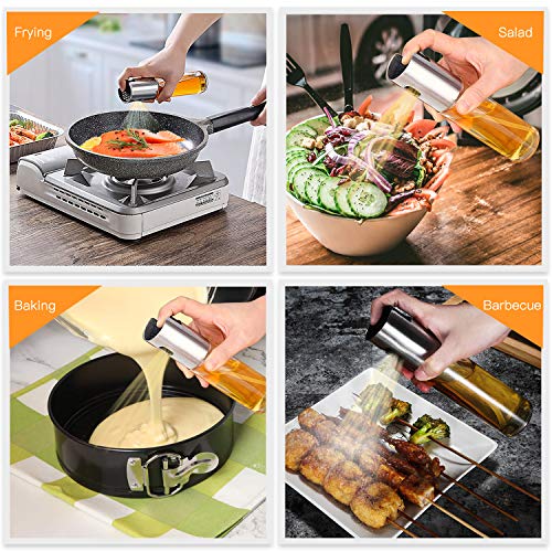 Oil Sprayer for Cooking, 2 Pack Upgraded Olive Oil Spray Bottle Mister Refillable with Scale Air Fryer Accessories for Kitchen, Salad, Baking, BBQ, Frying