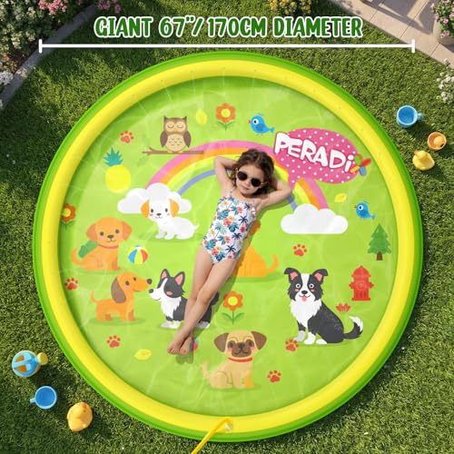 Peradix Splash Pads for Toddlers, 67" Inflatable Kiddie Sprinkler Mat, Outdoor Toys for Kids, Summer Water Pad for Backyard Garden Lawn, Wading Pool for Child 3 Age+