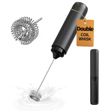 Circle Joy Rechargeable Milk Frother Hanheld, Dual Coil Whisk Head Electric Coffee Frother, Portable Hand Frother Wand Drink Mixer