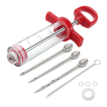 Meat Injector, 1-oz Plastic BBQ Marinade Injector Kit, Turkey Injector Syringe (3 Stainless Steel Meat Needles +3 Replacement O Rings + 1 Cleaning