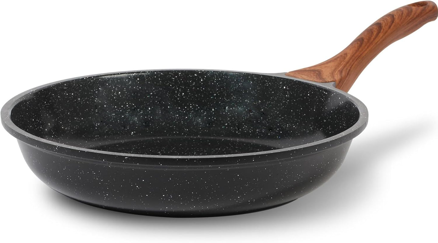 ESLITE LIFE Nonstick Ceramic Frying Pan Skillet, Non-Toxic Egg Omelette Kitchen Cooking Pans Compatible with All Stovetops (Gas, Electric & Induction), PTFE & PFOA Free (Black, 8'')